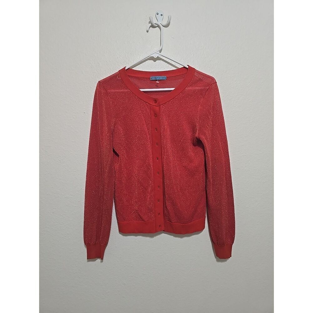 Alice + Olivia orange shimmer metallic cardigan sz small SEE MEASUREMENTS